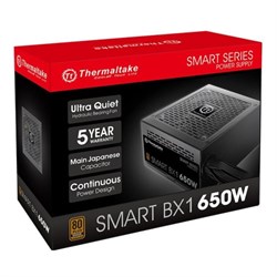 PSU THERMALTAKE Smart BX1 80+ BRONZE, ATX v2.3, 650W, APFC 120mm, 24+8pin, 6xSATA, 4xMolex, 1xFDD, 2xPCI-E, Black, RTL 151784 - фото 11594